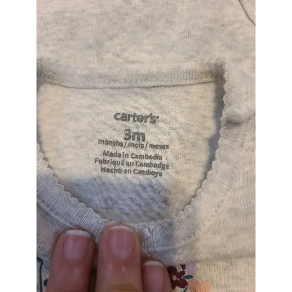 Carters 3 months static gray floral hedgehog onesie